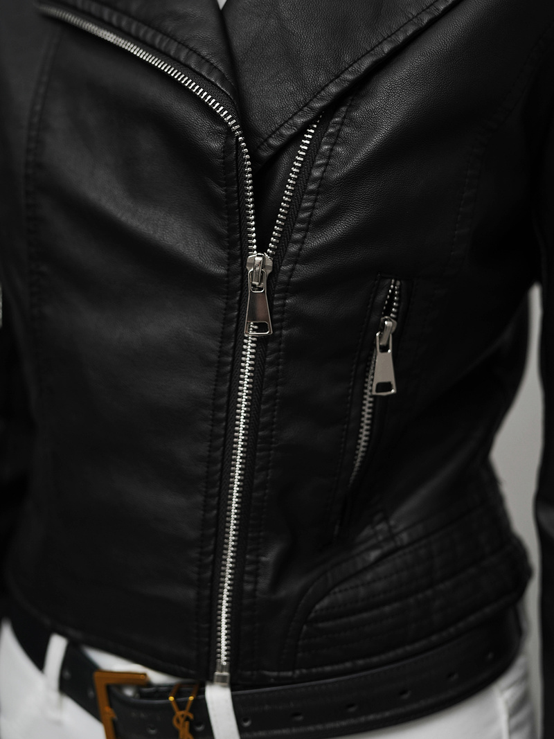 Women's Leather Jacket Black OZONEE JS/11Z8028Z