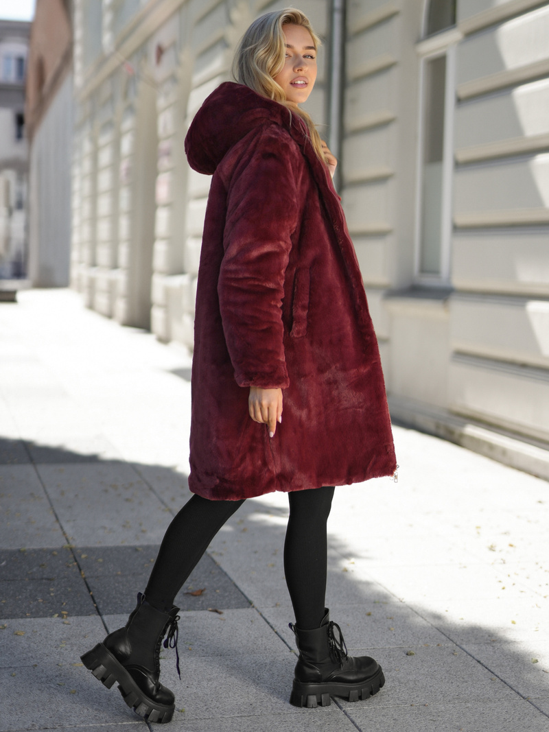 Women's long winter jacket - burgundy OZONEE JS/5M3352/1