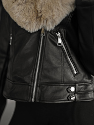 Women's Leather Jacket - Black-Beige OZONEE JS/61M8508/392B