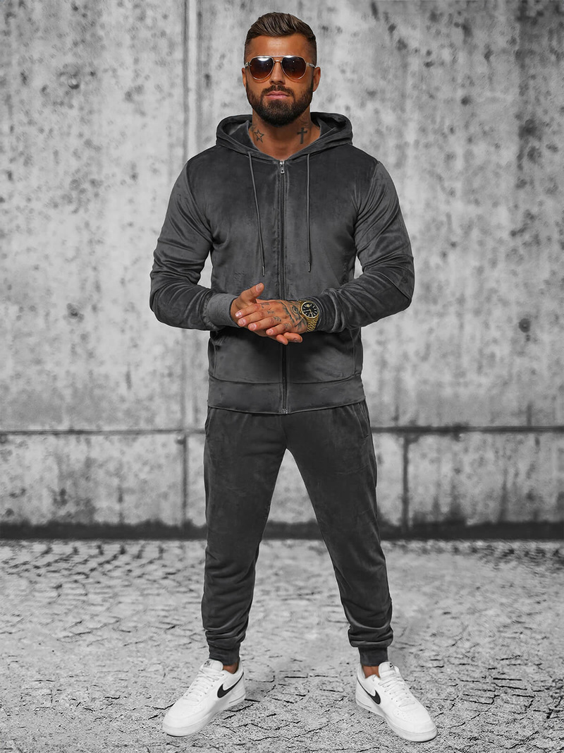Men's Velour Tracksuit - Anthracite OZONEE JS/8C1169/6