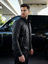 Men's Leather Jacket - Black OZONEE JS/11Z8066