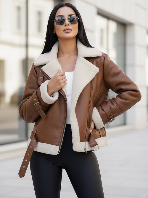 Women's Leather Jacket Brown OZONEE JS/11Z8177Z