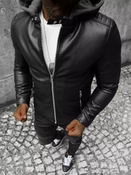 Men's Leather Jacket - Black OZONEE JS/11Z8012