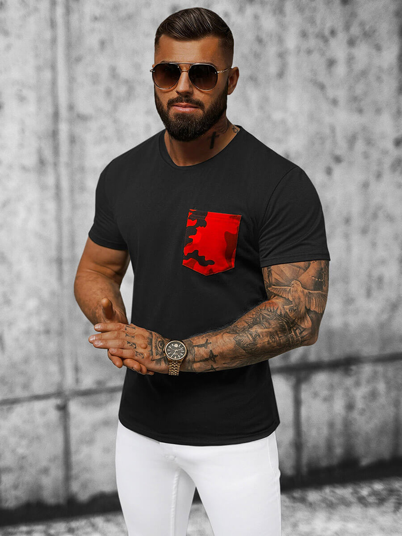 Men's T-shirt - Black-Red OZONEE JS/8T85/5Z