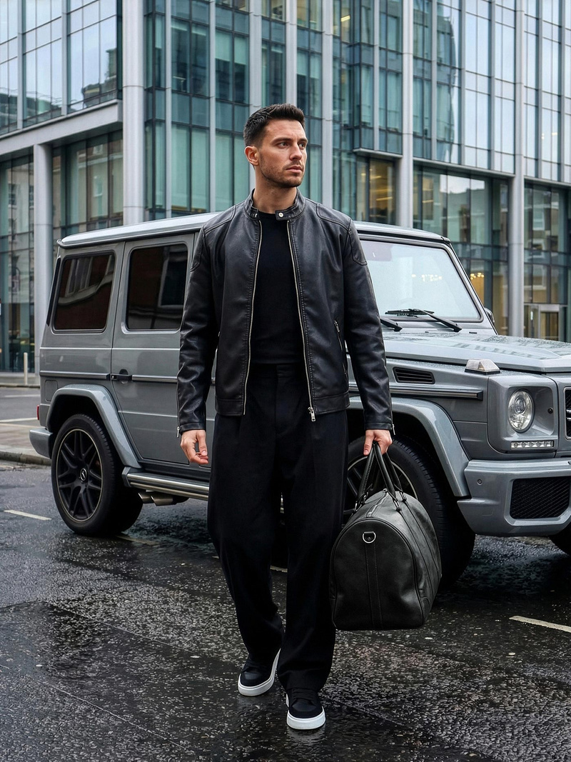 Men's Leather Jacket - Black OZONEE JS/11Z8027