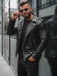 Men's Leather Jacket - Black OZONEE JS/11Z8014Z