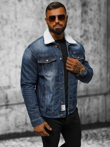 Men's Denim Jacket Sherpa Dark Blue OZONEE NB/MJ516BSZ