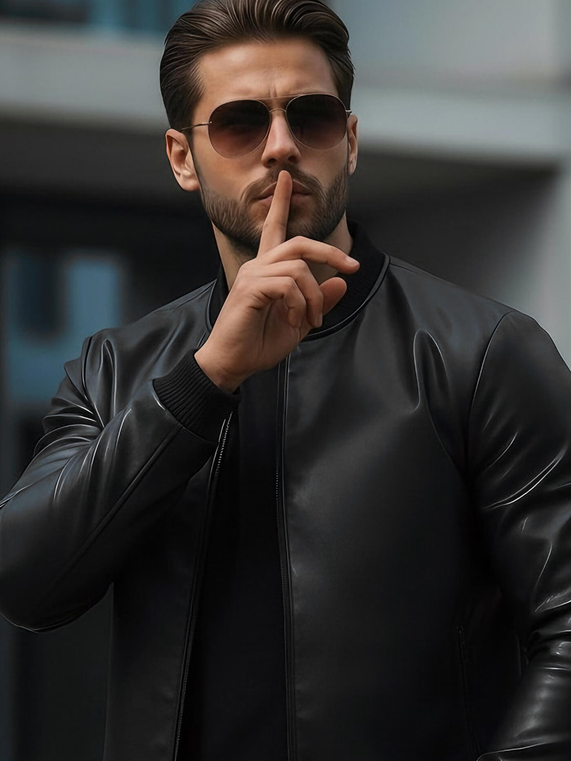 Men's Leather Jacket - Black OZONEE JS/11Z8015Z