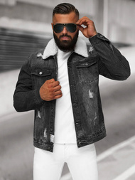 Men's Denim Jacket Sherpa Black OZONEE NB/MJ502NZ