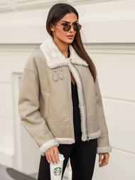 Women's Leather Jacket Beige OZONEE JS/11Z8178