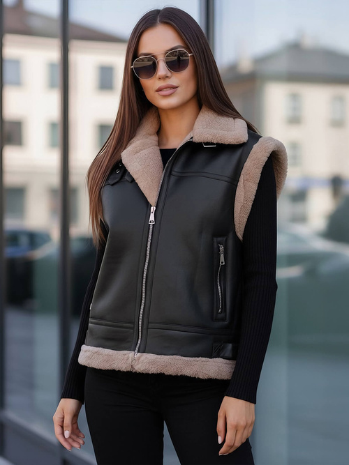 Women's Leather Gilet - Black OZONEE JS/61M8503/392Z