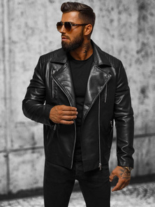 Men's Leather Jacket - Black OZONEE JS/11Z8056