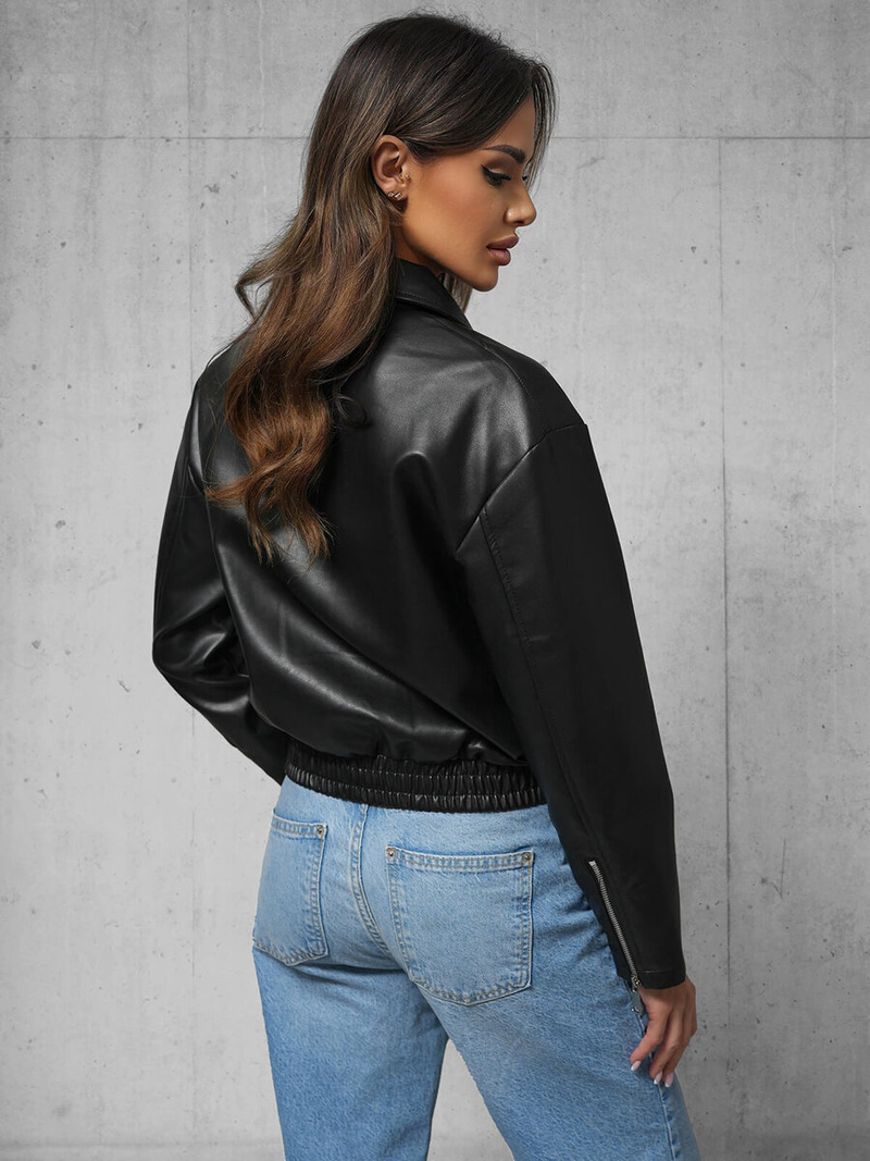 Women's Leather Jacket Black OZONEE O/G116