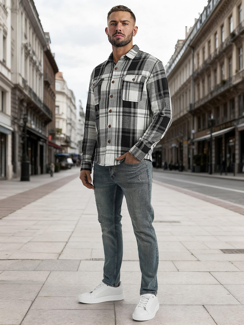 Men's Shirt - Black-White OZONEE NB/MC728N/3