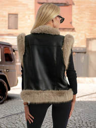 Women's Leather Gilet - Black OZONEE JS/61M8516/392