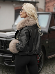 Women's Leather Jacket - Black-Beige OZONEE JS/61M8512/392BZ