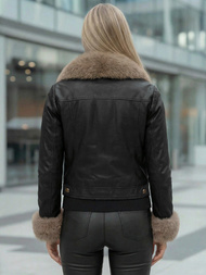 Women's Leather Jacket - Black-Beige OZONEE JS/61M8513/392B