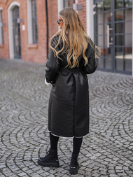 Women's leather coat - Black OZONEE JS/11Z8253