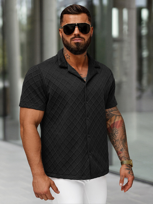 Men's shirt with short sleeves black OZONEE O/B2257