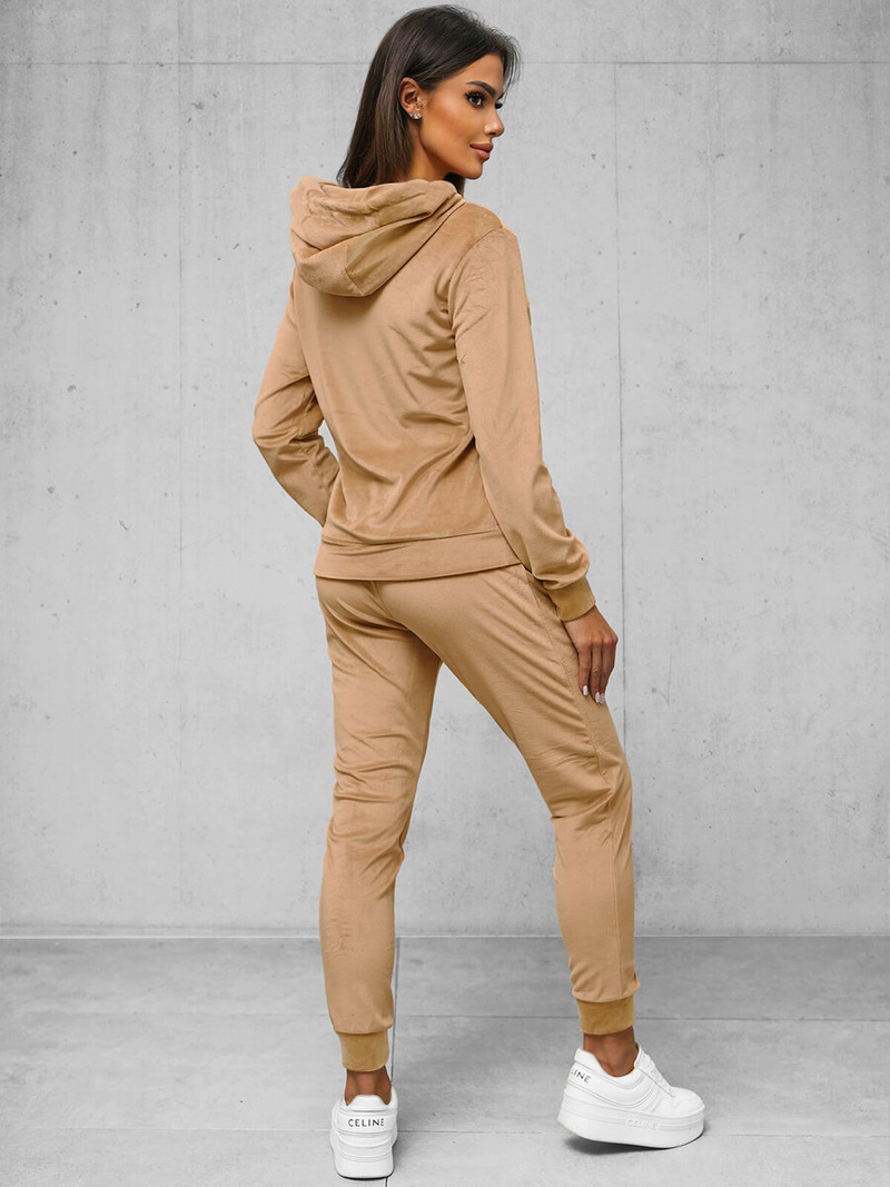 Women's Velour Tracksuit Set - Beige OZONEE JS/8C1176/91Z