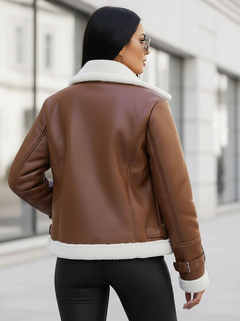 Women's Leather Jacket Brown OZONEE JS/11Z8177Z