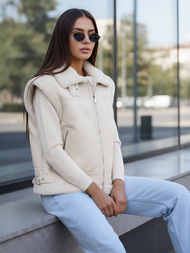 Women's Leather Gilet - Beige OZONEE JS/61M8503/280Z