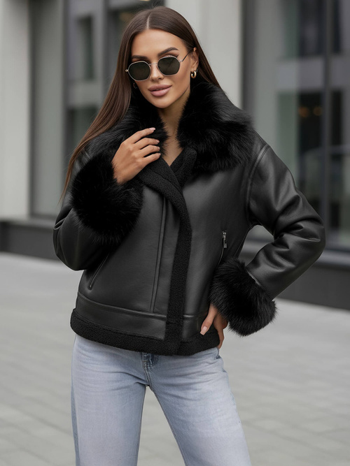 Women's Leather Jacket - Black OZONEE JS/61M8505/392Z