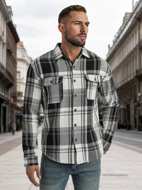 Men's Shirt - Black-White OZONEE NB/MC728N/3