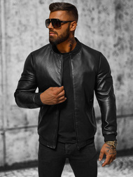 Men's Leather Jacket - Black OZONEE JS/11Z8107