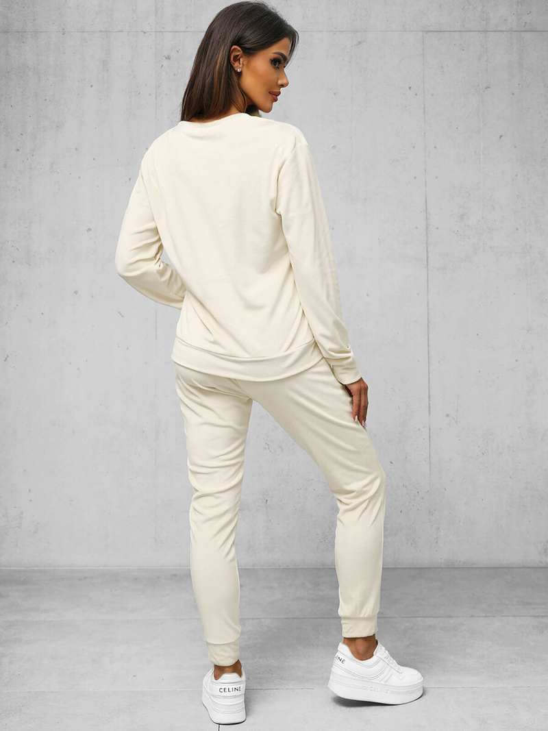 Women's Velour Tracksuit Set - Ecru OZONEE O/8C1173/155Z