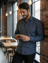 Men's Shirt - Navy Blue OZONEE V/V186Z