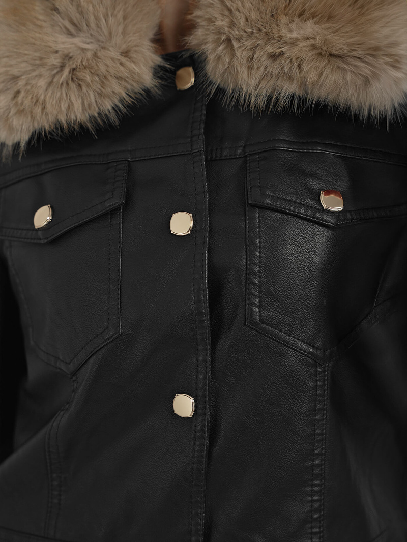 Women's Leather Jacket - Black-Beige OZONEE JS/61M8513/392B