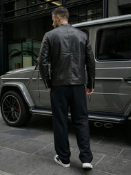 Men's Leather Jacket - Black OZONEE JS/11Z8021