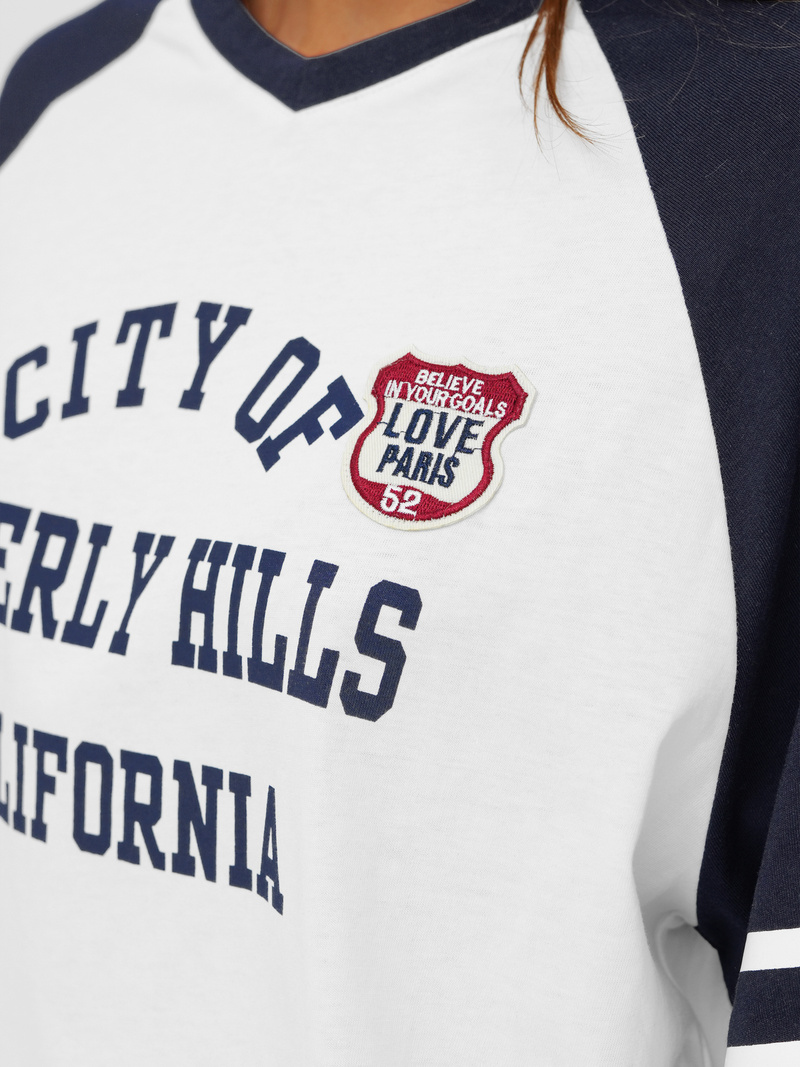 Women's t-shirt - white/navy blue OZONEE JS/R62493