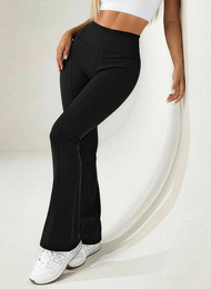 Women's leggings with wide legs - black OZONEE JS/XY23008LZ