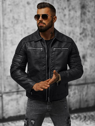 Men's Leather Jacket - Black OZONEE JS/11Z8013Z