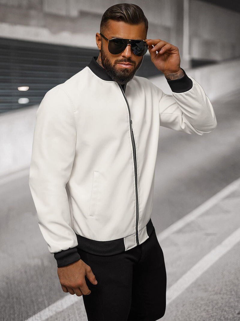 Men's Leather Jacket - White OZONEE O/88120