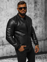 Men's Leather Jacket - Black OZONEE JS/11Z8105