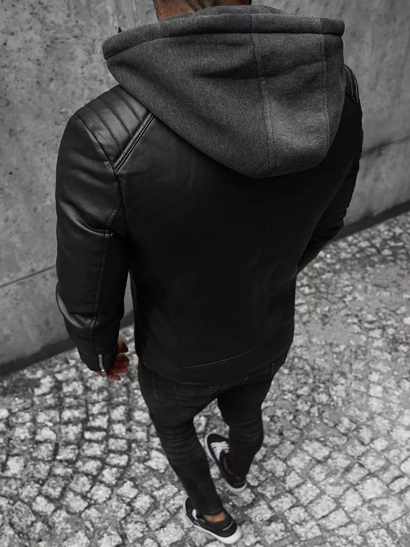 Men's Leather Jacket - Black OZONEE JS/11Z8012