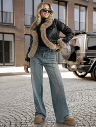 Women's Leather Jacket - Black OZONEE JS/61M8517/392