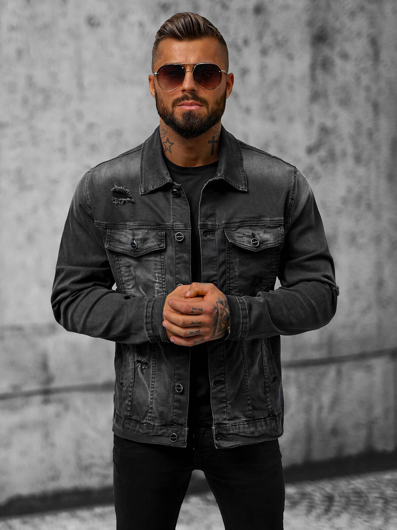 Men's Denim Jacket Black OZONEE NB/MJ506NZ