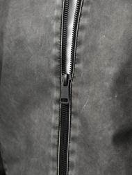 Men's Leather Jacket - Anthracite OZONEE JS/11Z8107