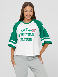 Women's T-shirt - White/Green OZONEE JS/R62493