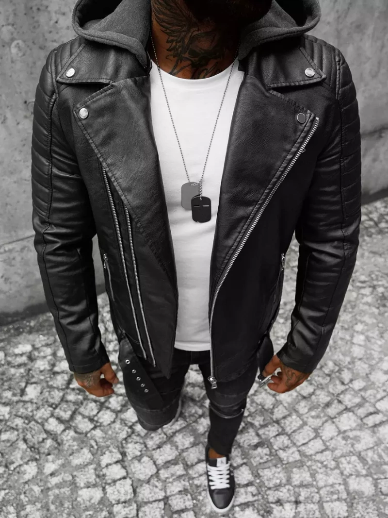 Men's Leather Jacket - Black OZONEE JS/11Z8005