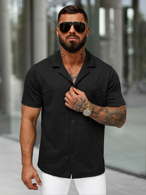 Men's shirt with short sleeves black OZONEE O/B2258