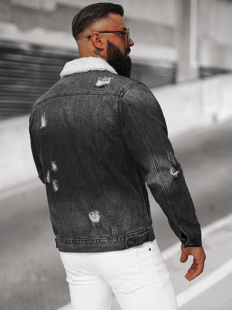 Men's Denim Jacket Sherpa Black OZONEE NB/MJ502NZ