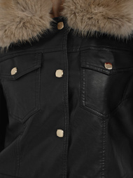 Women's Leather Jacket - Black-Beige OZONEE JS/61M8513/392B