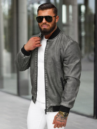 Men's Leather Jacket - Anthracite OZONEE JS/11Z8107