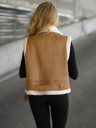 Women's Leather Gilet - Camel OZONEE JS/11Z8238