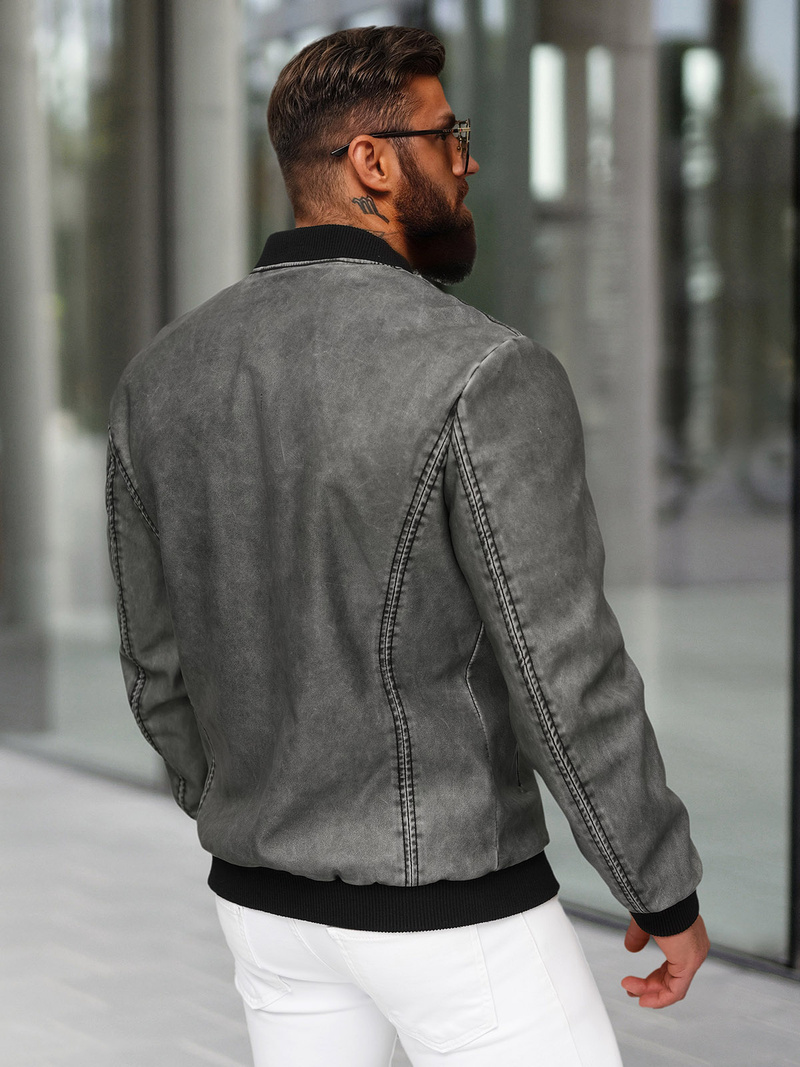 Men's Leather Jacket - Anthracite OZONEE JS/11Z8107